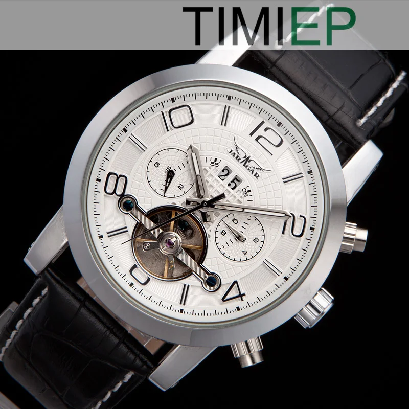 

White Tourbillon Automatic Mechanical Calendar Mens Watch 5 Hands Wristwatches