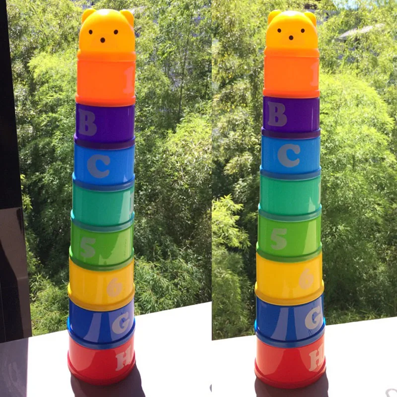 

2019 Excellent Baby Children Kids Educational Toy New building block Puzzle Mini Bear Stack Cup Educational Baby Toys Gift 9Pcs/