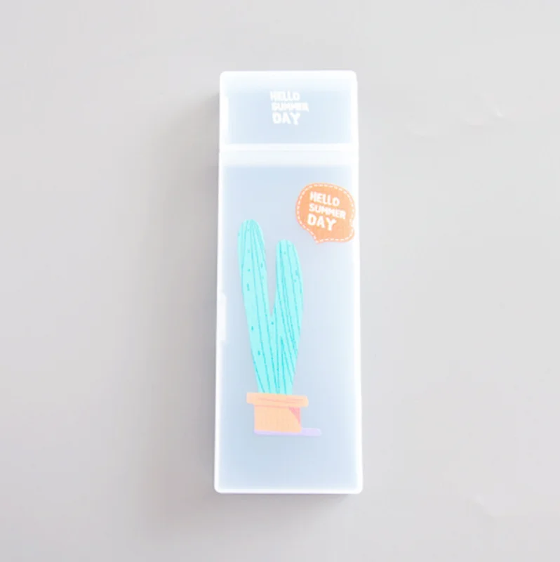 Простой Прозрачный Футляр чехол с рисунком Фламинго карандаш кактус коробка Пластик ящик для хранения обучения канцелярские принадлежности