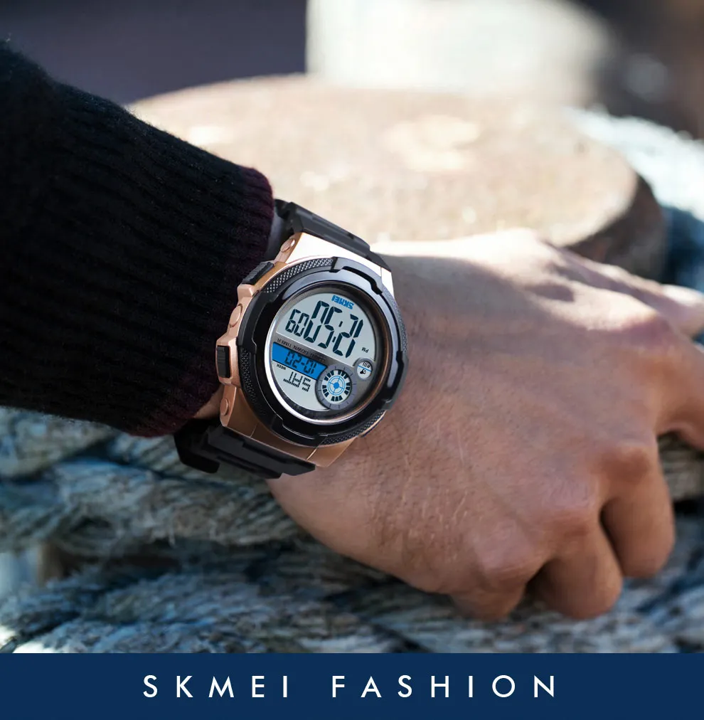 SKMEI спортивные часы мужские секундомер 5 бар водонепроницаемые наручные часы PU браслет будильник цифровые часы erkek kol saati man 1437