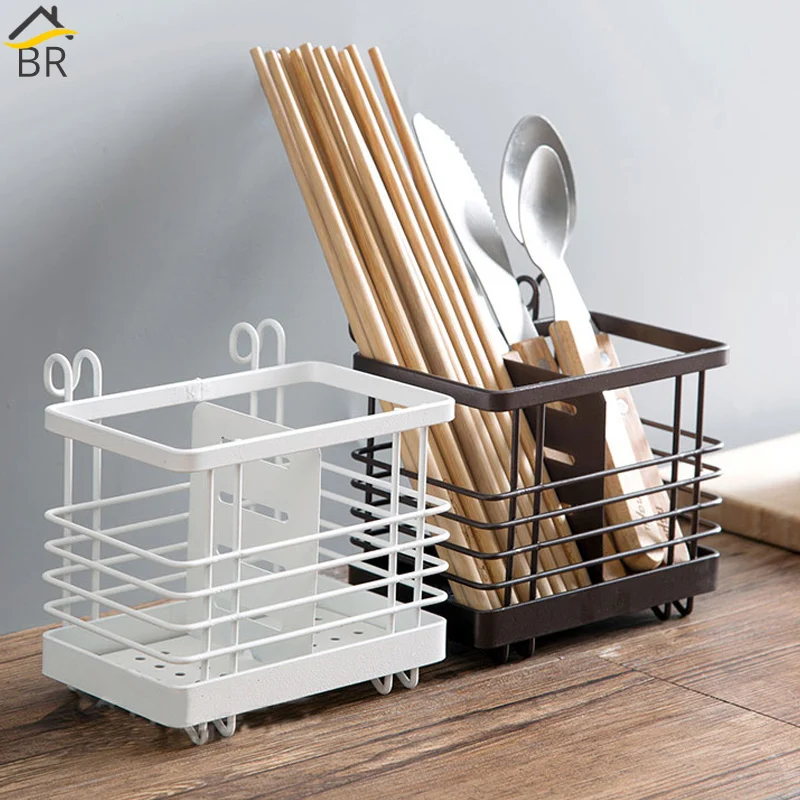 

BR 2-Grid Detachable Forks Drainer Rack Stainless Iron Kitchen Storage Organizer Wall Mounted Fork Knife Holder Spoon Chopsticks