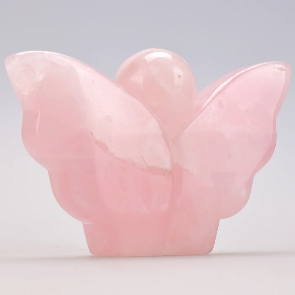 Natural Pink Rose Quartz Angel Crystal Hand Carved Skull Reiki Healing Guardian 