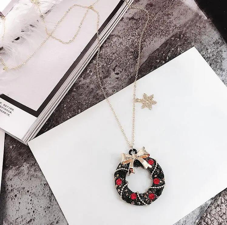 

New Christmas color bowknot snowflake sweater chain long necklace fashion necklace women