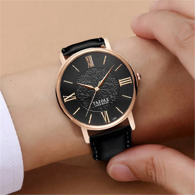

YAZOLE Brand Rose Gold Case Watch For Men Women's Wristwatch Casual Quartz Leather Watches Clock Relogio Masculino Feminino Gift