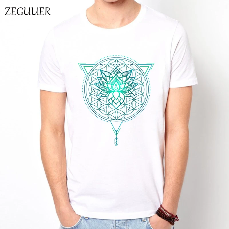 

Lotus Flower of Life Mandala In Geometric Triangle T Shirt Funny T Shirts Streetwear T Shirt Men Harajuku Fashion Boyfriend Gift