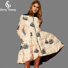 Женские зимние куртки большой цветочный принт юбка «Ласточкин хвост» подол принцесса милые женские куртки белое пуховое пальто Женская парка