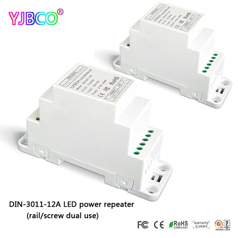 

led controller DIN-3011-12A LED power repeater(rail/screw dual use) for single color led strip DC12-24V 12A*1CH Max 12A