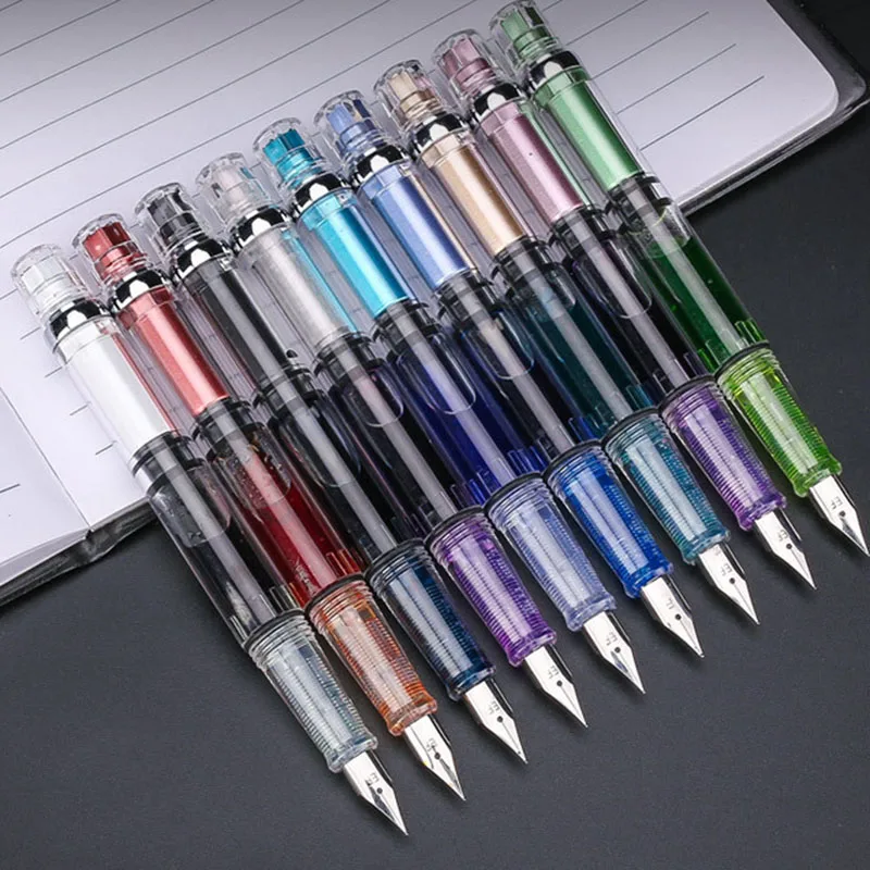 Multicolor Piston 0.5mm Fountain Pen Transparent Student's Metal
