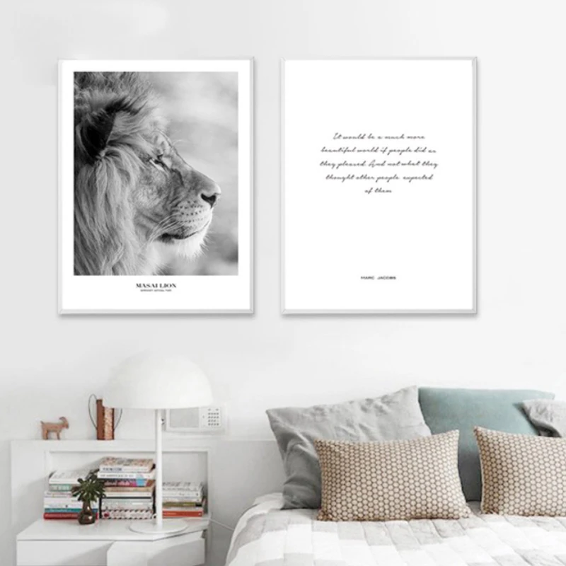 

LZN Black White Poster Scandinavian Nordic Canvas Wall Art Print Africa Animal Lion Painting Decorative Picture Home Decoration