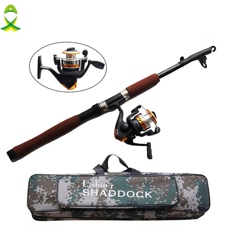 JSM الصيد بكرة و قضيب مجموعة مع الغزل بكرة و 2.1 متر تلسكوبي الصيد رود كومبو مع الصيد أكياس الصيد معالجة
