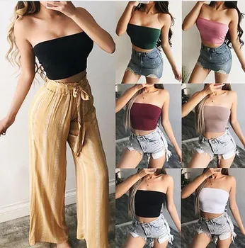 Sexy Womens Fashion Ladies Summer Casual Sleeveless Strapless Tank Tops croptop mujer summer sexy blusas de tirantes de mujer