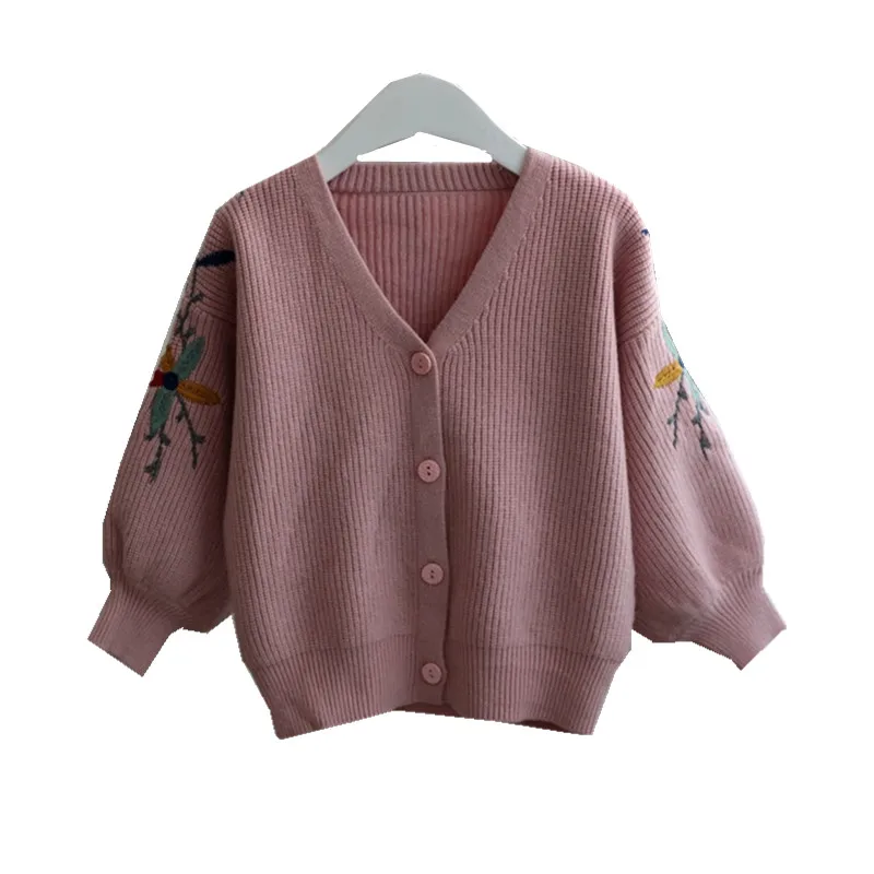 Children Girls Cardigan Sweater Coats Embroidery Flower Sweaters Kids