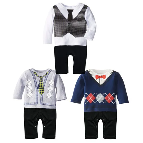 

Baby Long Sleeve romper Baby Boys Costume Tie Vest Shirt Gentleman Jumpsuit Infant Overalls
