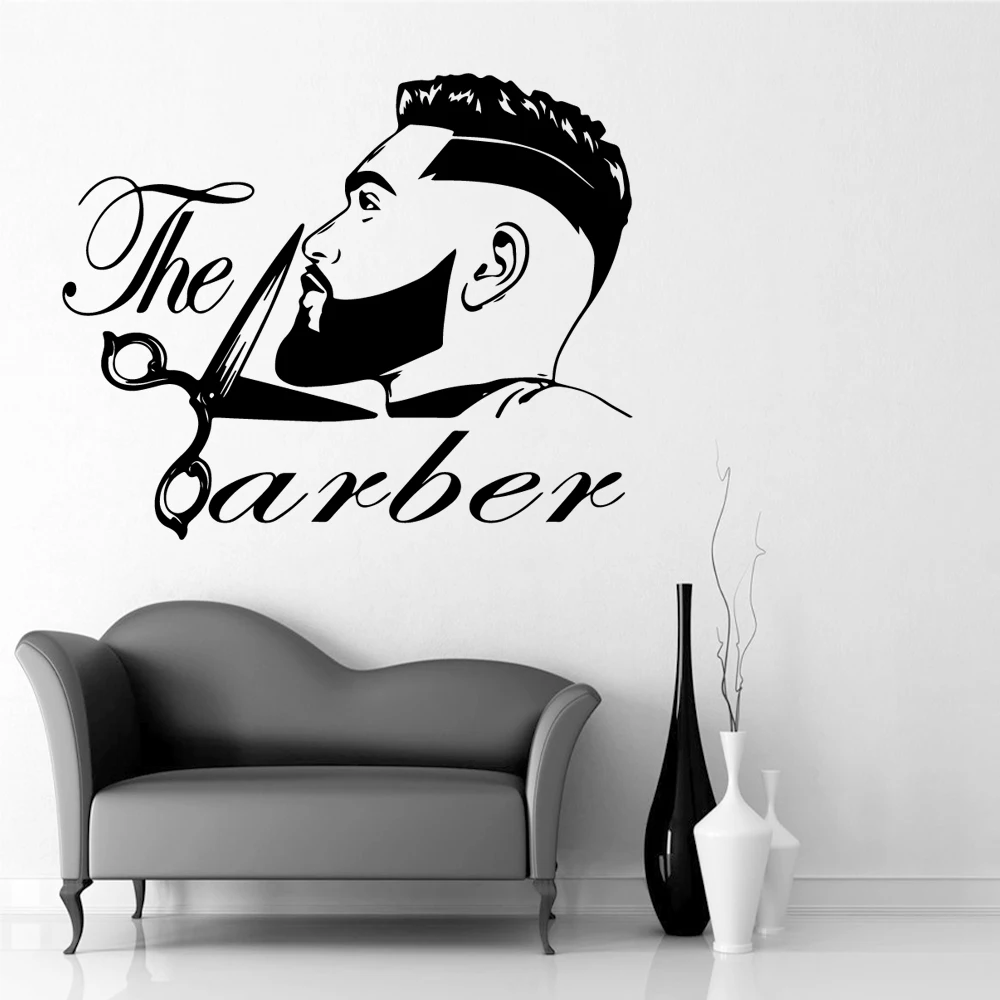 Colorful the barber Wall Decal Removable Mural For Barber Shop Nature Decor Nordic Style Hairstyle Vinyl Mural adesivo de parede