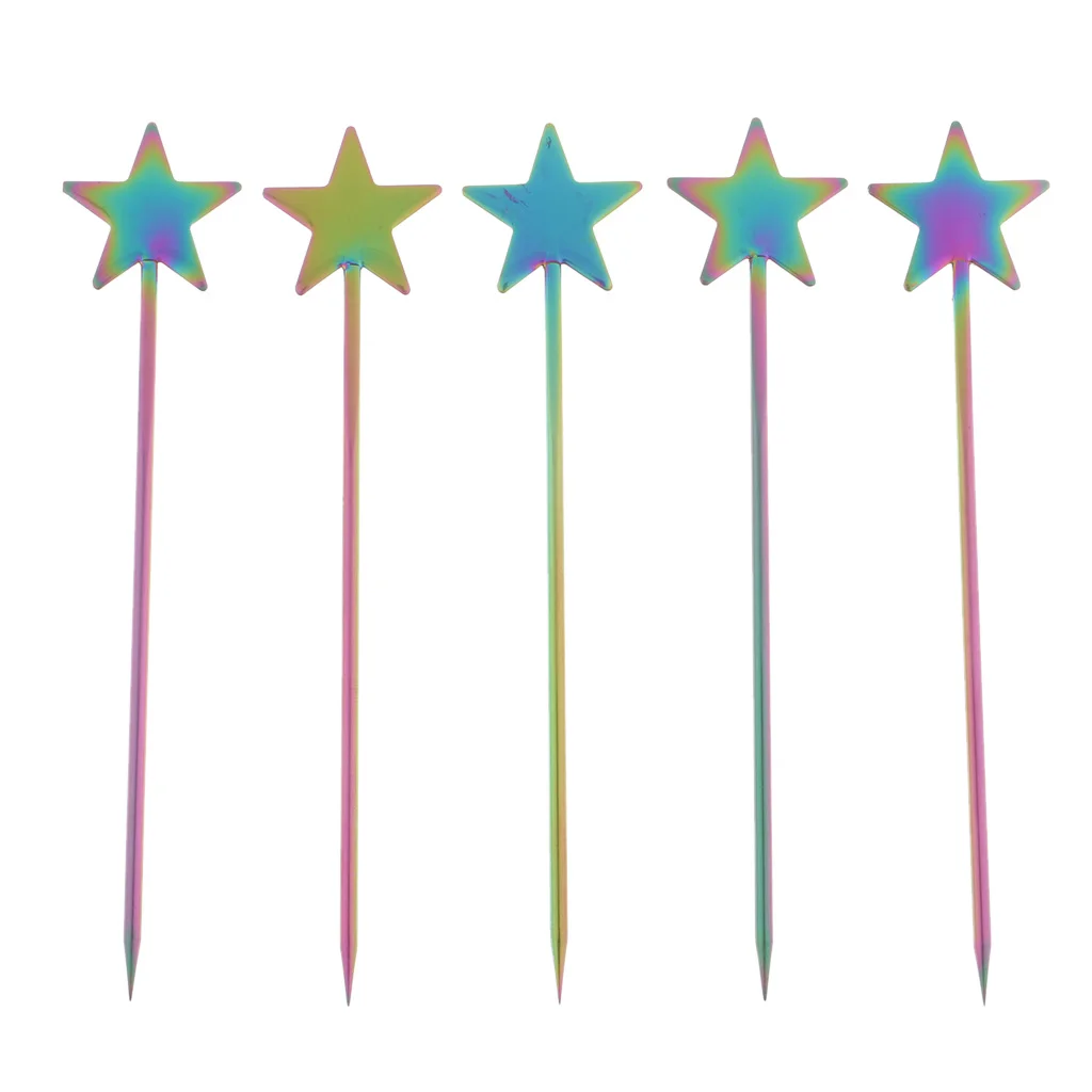 5PCS Steel Fruit Drink Sticks Cocktail Picks for Bar Tools Picks