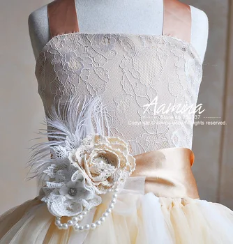 

Retail Champagne color Elegant Girl Dress Princess Tulle Flower Girl Wedding Dresses children tutu princess dress #3P336D1168