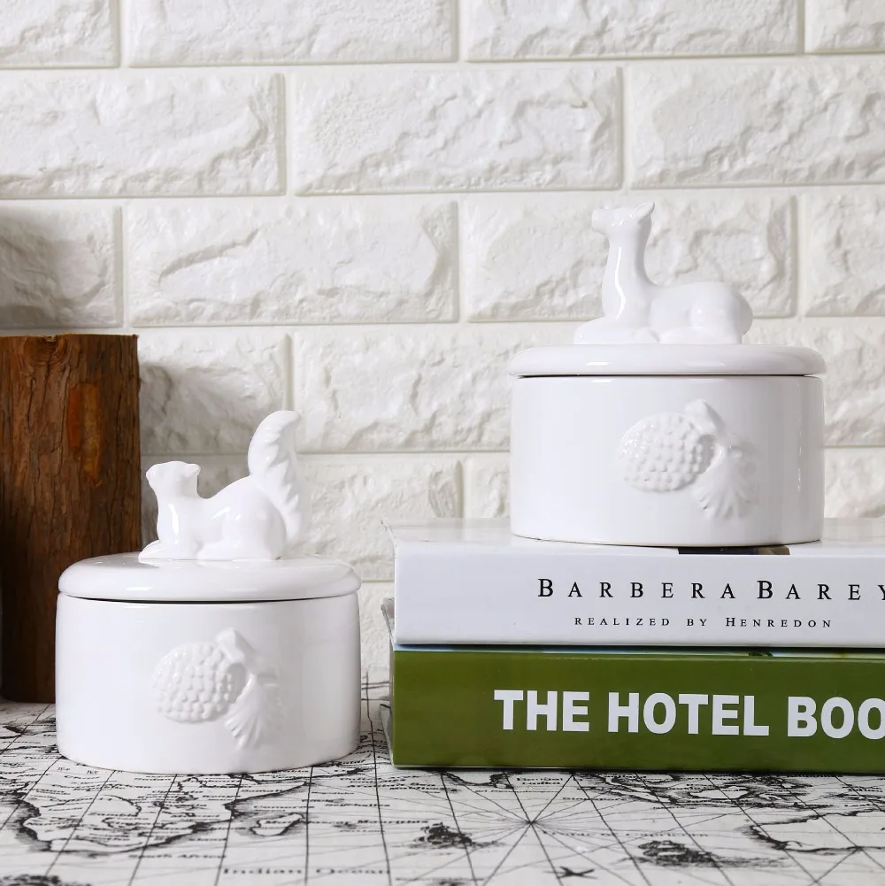 

Europe Style Ceramic Animals Jewelry Box 1PC Deer Squirrel Round Christmas Sweet Storage Boxes 14.3*14.3*7CM