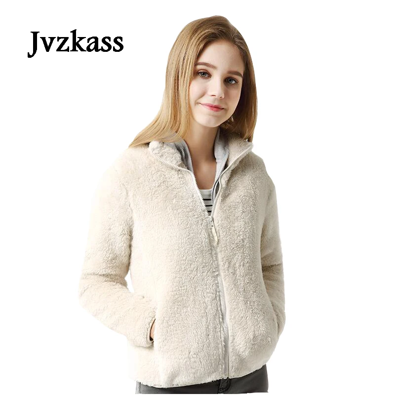 incredible  Jvzkass 2019 new Plush coat female long-sleeved collar coat winter wild zipper ladies thick fleece 