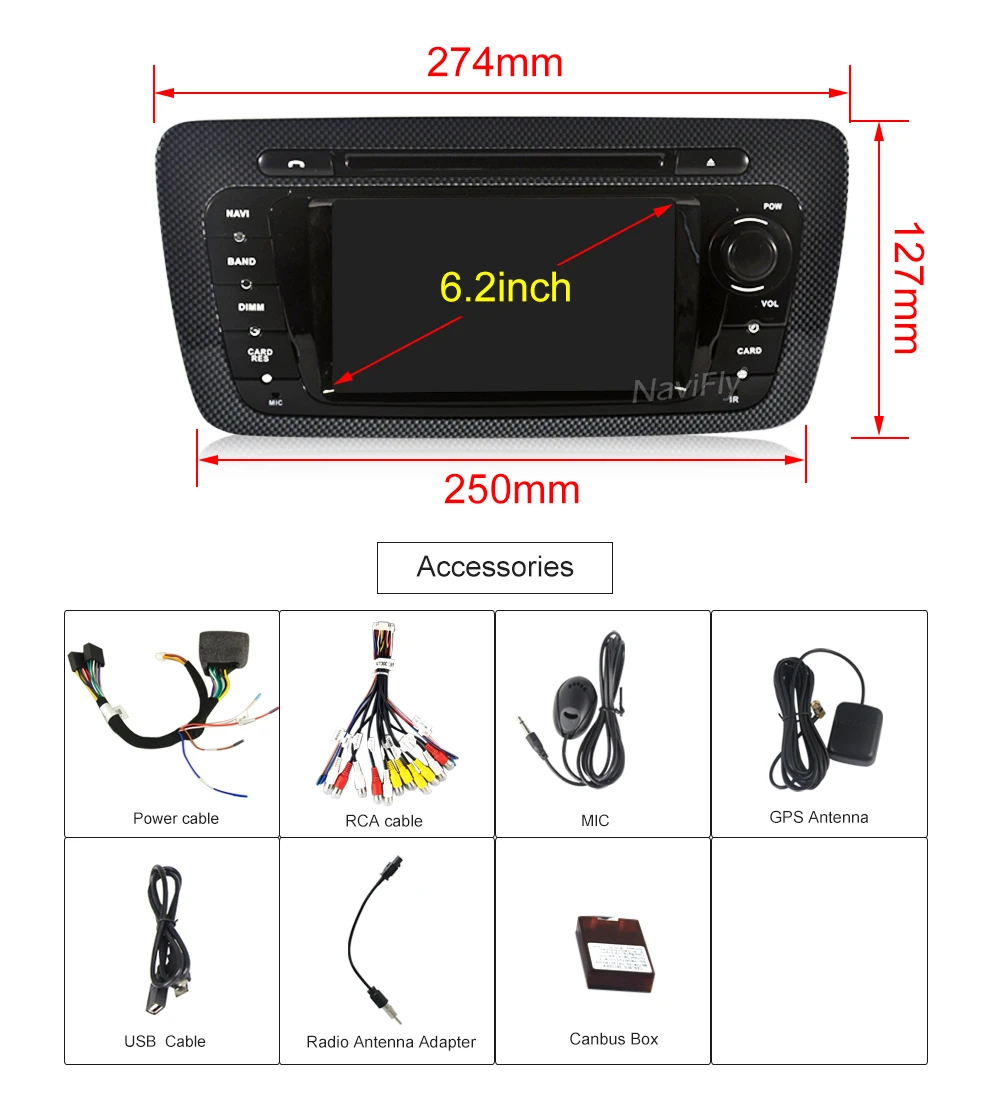 Top NaviFly PX30 IPS Screen DSP pure Android9.0 Car Multimedia dvd player for  Seat Ibiza 2009-2013 GPS Navigation OBD2 RDS raido 10