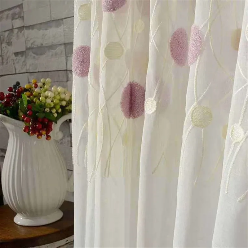 Modern 3D Round Embroidered Pink Curtain For Kid Girls Bedroom Soft Fabric White Sheer Voile Curtain Living Room Tulle FQ021D3