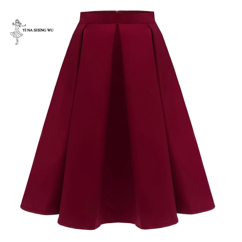 Новая летняя женская винтажная плиссированная юбка с высокой талией длиной до колена, Женская трапециевидная юбка-зонт, большая юбка-качели, юбка для Бальных клубов