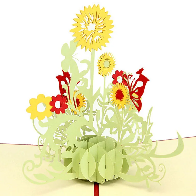 

3D Pop Up Origami Paper Laser Cut Greeting Cards Handmade Vintage Sunflower Birthday Postcards DIY Thank You Cards Gift