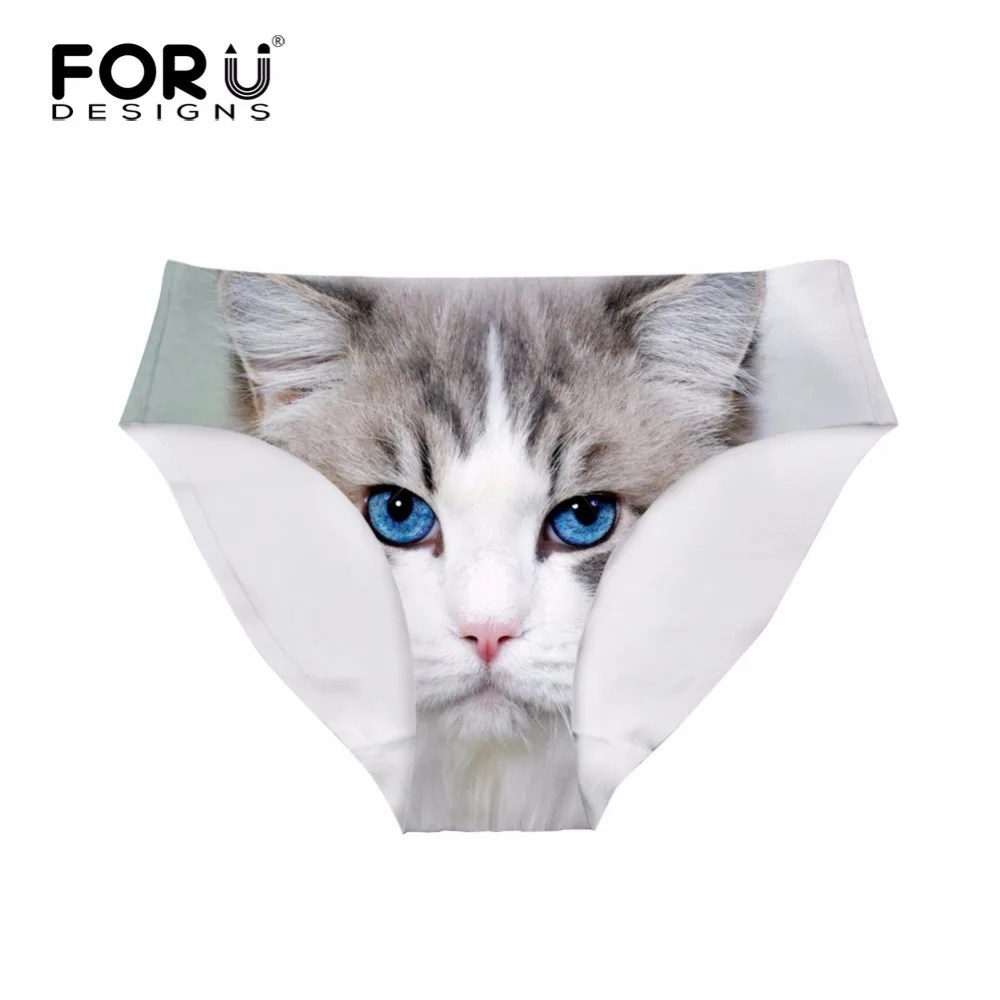 FORUDESIGNS женские бесшовные трусики с милым котом и 3D принтом модные в виде животных