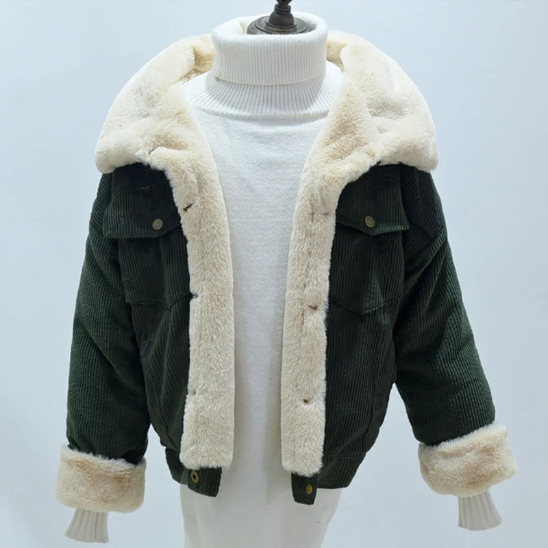 lower price  Fitaylor Woman Loose Corduroy Jacket Women New Thick Winter Lambswool Jackets Ladies Cute Outerwear