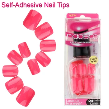 

12Sets Full Cover Rose PINK Self-Adhesive Acrylic Nail Polish Tips Artificial Finger Nail Art Tips Cherry French Manicure RCP-07
