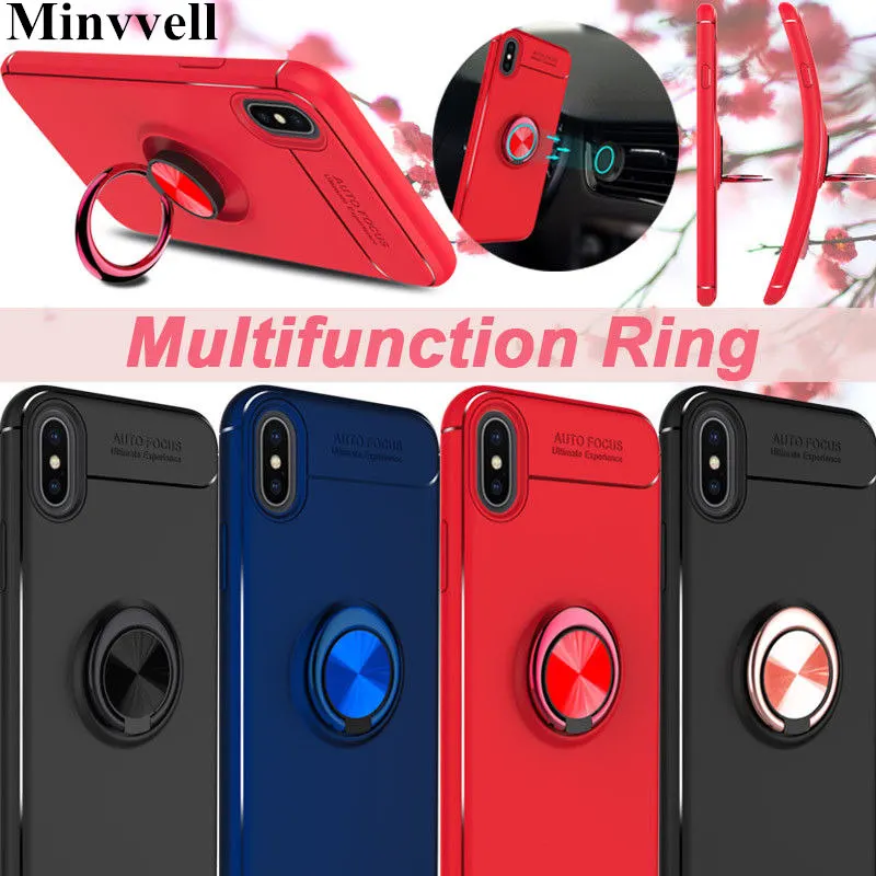 

Silicone Phone Case For iPhone XS Max XR X 8 7 Case Car Magnetic Finger Ring Stand Holder Cover For iPhone 8 7 6 6s Plus