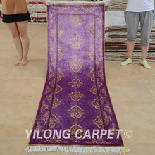 Yilong 2,5 'x7. 5' Восточный шелк ковровая дорожка фиолетовый изысканный ручной работы ковер в восточном стиле runner(0377