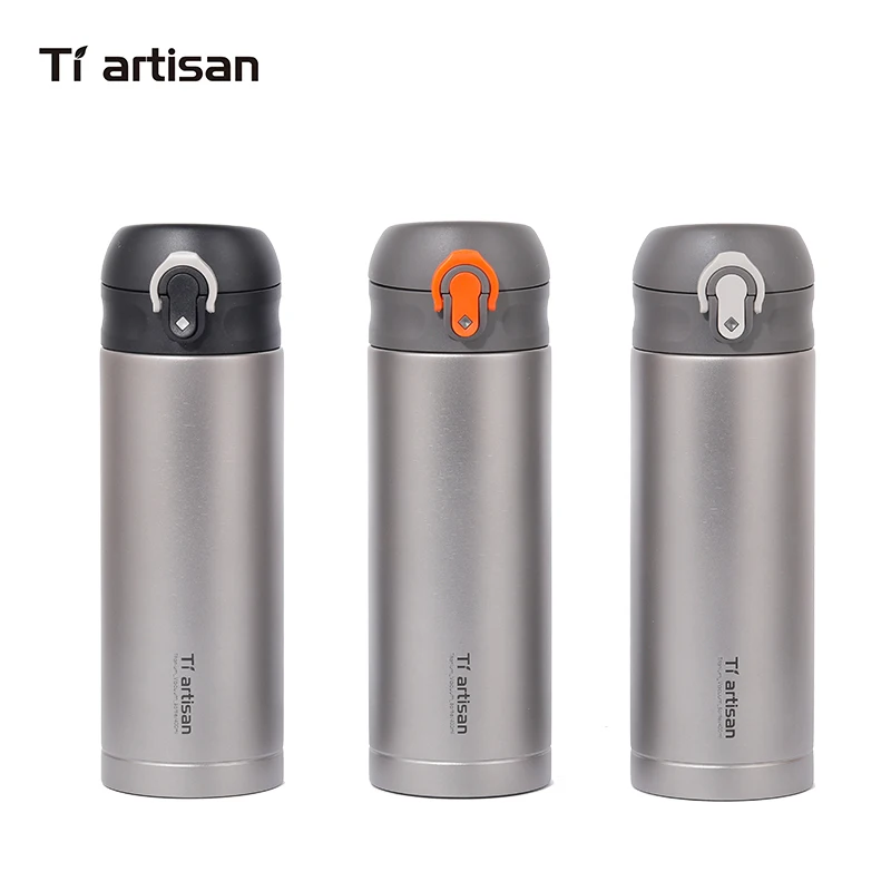 Tiartisan  400ml Outdoor Titanium Kettle Double Cover Ring Small Neck Kettle Camping Drinking Water