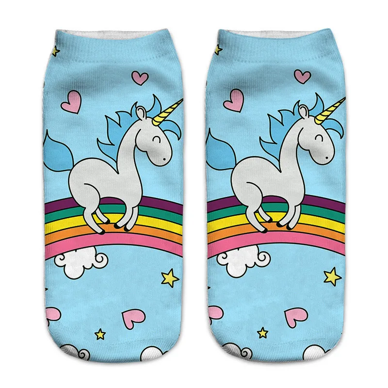 Murushe Harajuku 3D принтом Единорог Носки для девочек Для женщин Kawaii ботильоны Licorne Chaussette