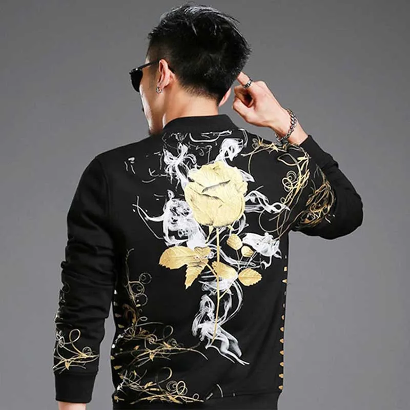 Retro Gilded Rose Floral Printed Two Piece Sweat Set Tracksuit Men Hoodies Set Casual Slim Fit Jacket with Joggers Pants Retro Gilded Rose Floral Printed Two Piece Sweat Set Tracksuit Men Hoodies Set Casual Slim Fit Jacket with Joggers Pants