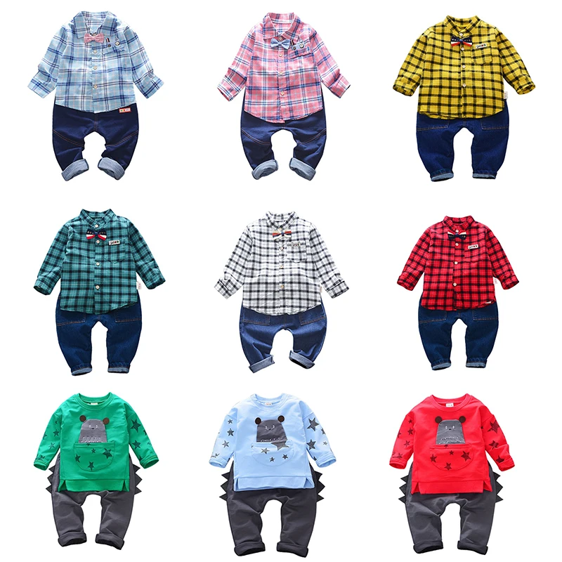 

2pcs Boys Clothing Set Spring Long Sleeve Top+Solid Full Pants Baby Boy Clothes Cotton Childs Clothing Outfits