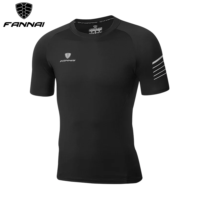 

FANNAI Running Shirt Black Polyester Quick Dry Reflective Short Sleeve High Quality Top Gym Shirt Training Bodybuilding FN039