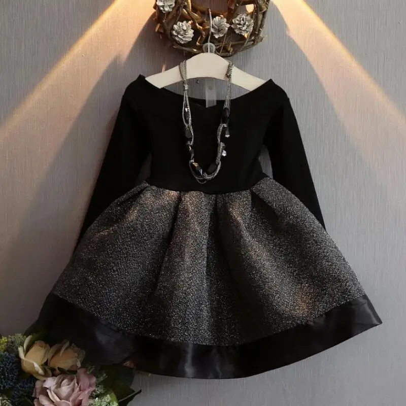 

New 2017 Christmas Black Warm Plus Velvet Winter Autumn Princess Dress Girl Kids Dresses Party Baby Toddler Girl Dresses JW0783E