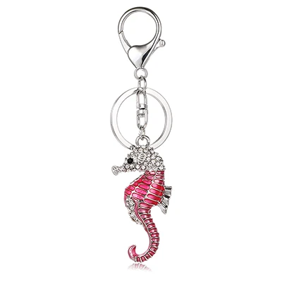 Модный хрустальный морской конек, персонализированный брелок для ключей, женская бижутерия, подвески, кулоны, кошелек для девушек ysk028 - Цвет: pink