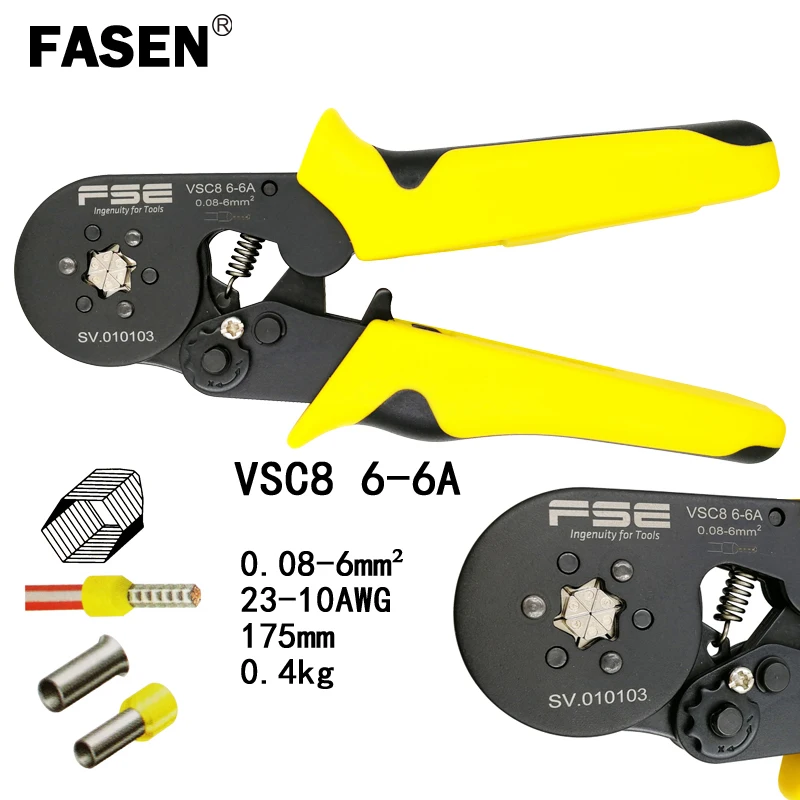 

VSC8 6-6A crimping pliers hexagon 0.08-6mm2 23-10AWG for tube type needle type terminal crimp self-adjusting high precision tool