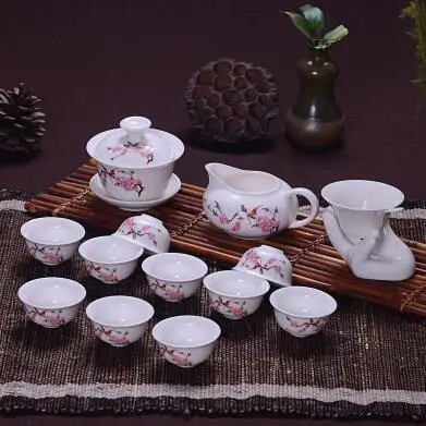 14 шт. чайный набор для путешествия, китайский портативный керамический чайный сервиз из костяного фарфора, чайная чашка из фарфора, чайный сервиз Кунг-фу - Цвет: Красный