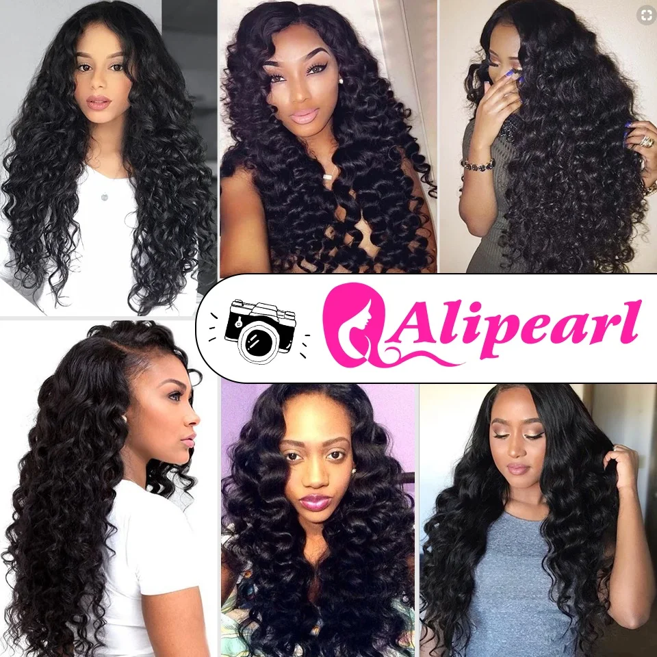 AliPearl Brazilian Loose Deep Hair Weave 4 Bundle Deals 100% Human Hair Bundles Natural Black 10-26inch Remy Extensions