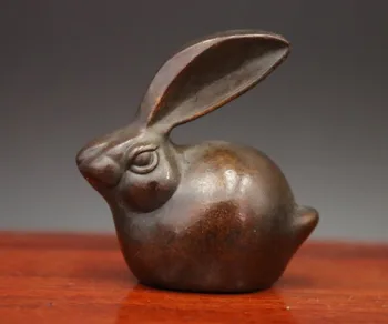 

6 CM red Copper Chinese Zodiac Fengshui Animal rabbit hare abstract sculpture