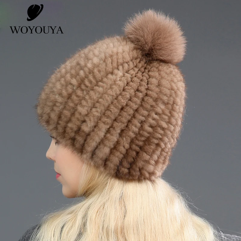 WOYOUYA новая норковая шапка женская зимняя вязаная толстые зимние шапки для женщин