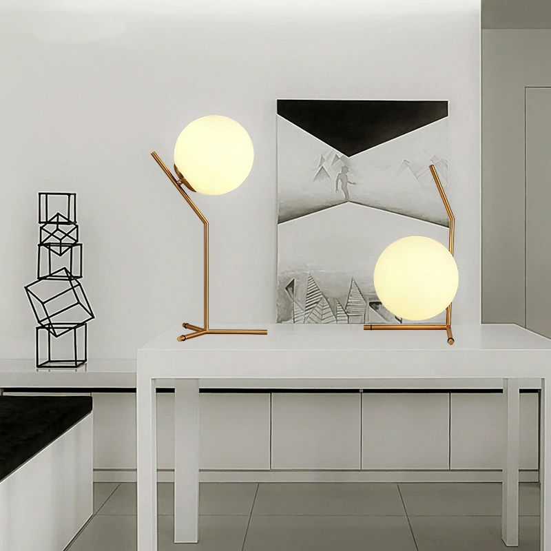 Modern LED Table Lamp Bedroom Desk Lamp Glass Ball Table Lamp Polished Chrome Gold Nordic Desk Light Living Room Floor Bedside