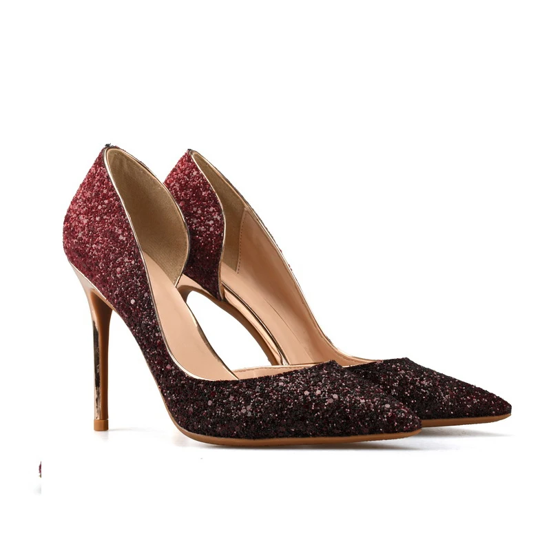 

Sexy High Heels Woman Pointed Toe Pumps Gold Crystal Rhinestone Lady Party 8cm/10cm/6cm Heeled Dress Shoes ladies Plus Size