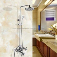 Cheap Polished Chrome Rainfall 8" Bath Shower Mixer Faucet Set Wall Mounted with Hand Shower Swivel Tub Spout Shower Taps Ncy326