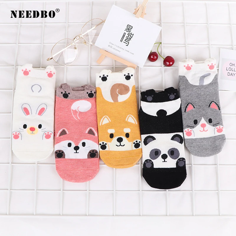 

Women Socks 10 Pairs/Lot Cartoon Women Socks Cotton Invisible Cute Animal Stereo Ear Girl Funny Socks Harajuku Breathable Socks