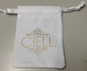 

3000pcs high quality 8*12cm white cotton drawstring jewelry packaging bags wholesale with gold printing and include DHL shipping
