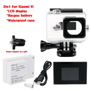 

2400mAh Camera Xiaoyi External bacpac battery+ LCD +Enlarged Waterproof Housing case for Xiaomi Yi action camera accessory