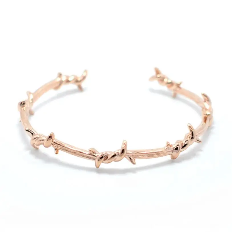 rose gold Мужской Открытый Браслет-манжета твист шипы проволока Pulsera титановая сталь геометрический браслет браслеты 16-20 см колючие украшения - Окраска металла: rose gold